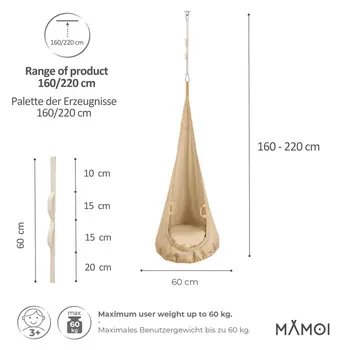 MAMOI® Cocon hamac pour enfant, Fauteuil suspendu pour bebe, Balançoire de coton, Balancoire sensorielle interieur, Jeu sensoriel autisme