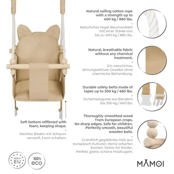 MAMOI® Balancoire interieur pour bebe et enfants, Siege balançoire en bois et en coton pour bébé, Balansoire pour enfant, Balancelle scandinave, Baby swing