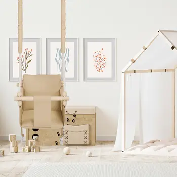 MAMOI® Indoor Children's Swing with Safety Belts, Soft Seat with Cushion, Wooden Handles, Ceiling Mount, 100% ECO, Made in EU
