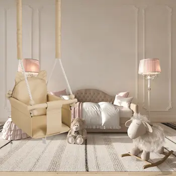 MAMOI® Balancoire interieur pour bebe et enfants, Siege balançoire en bois et en coton pour bébé, Balansoire pour enfant, Balancelle scandinave, Baby swing