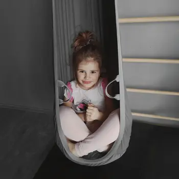 MAMOI® Swing hanging chair Grey, Indoor hammock, Sensory swing seat for bedroom for kids, Child door swinging nest for autism, Garden egg swings for children