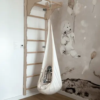MAMOI® Swing hanging chair Blue, Indoor hammock, Sensory swing seat for bedroom for kids, Child door swinging nest for autism, Garden egg swings for children