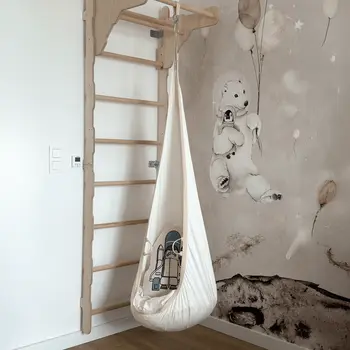 MAMOI® Swing hanging chair Grey, Indoor hammock, Sensory swing seat for bedroom for kids, Child door swinging nest for autism, Garden egg swings for children