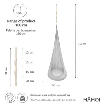 MAMOI® Cocon hamac pour enfant, Fauteuil suspendu pour bebe, Balançoire thérapeutique de coton, Balancoire sensorielle interieur, Jeu sensoriel autisme