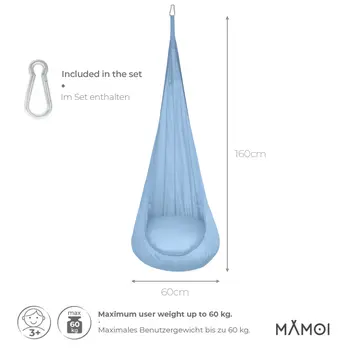 MAMOI® Swing hanging chair Blue, Indoor hammock, Sensory swing seat for bedroom for kids, Child door swinging nest for autism, Garden egg swings for children