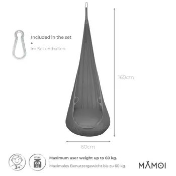 MAMOI® Swing hanging chair Grey, Indoor hammock, Sensory swing seat for bedroom for kids, Child door swinging nest for autism, Garden egg swings for children