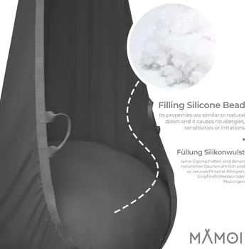MAMOI® Swing hanging chair Grey, Indoor hammock, Sensory swing seat for bedroom for kids, Child door swinging nest for autism, Garden egg swings for children