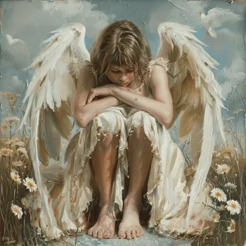 Young Wings of Grace Angel 8”x8” Art Print