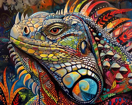 BOHO Style Iguana Portrait 8”x10” Wildlife Art Print