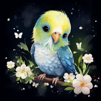 Cute Baby Budgie Parakeet 8”x8” Art Print