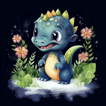 Cute Baby Dinosaur 8”x8” Art Print