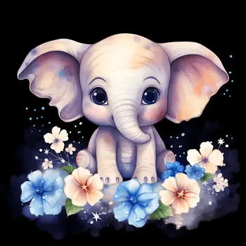 Cute Baby Elephant 8”x8” Art Print