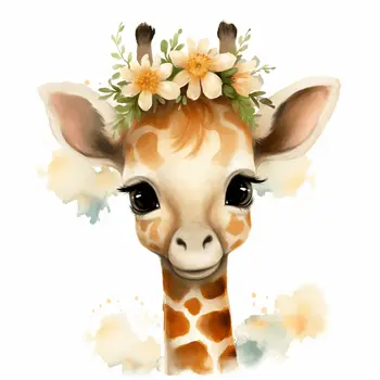 Cute Baby Girl Giraffe 8”x8” Art Print