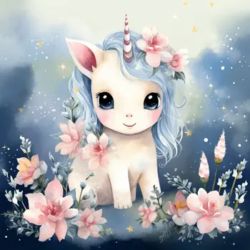 Cute Baby Unicorn 8”x8” Art Print
