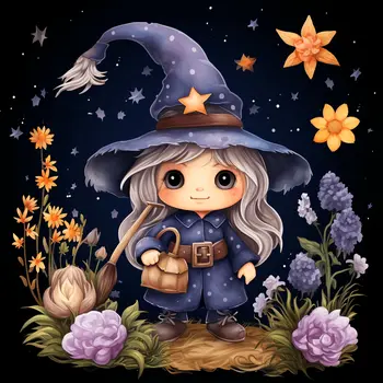Cute Baby Witch 8”x8” Art Print