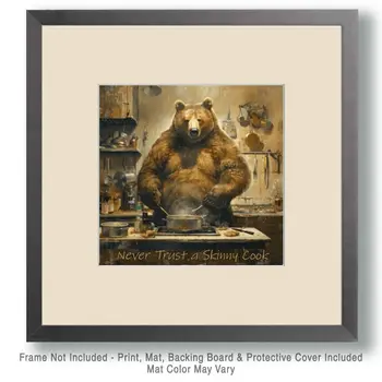 Never Trust a Skinny Cook" - 8"x8" Wall Art Print - Mowbi's Funny Humor Humorous Collection