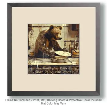 No Husband Has Ever Been Shot Doing the Dishes - 8"x8" Wall Art Print - Mowbi's Funny Humor Humorous Collection