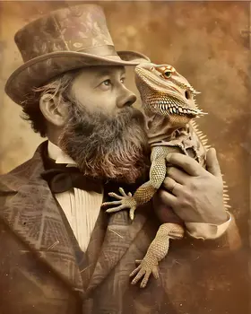 A Victorian Gentleman and His Bearded Dragon 8"x10" Art Print