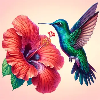 Hibiscus and Hummingbird 8”x8” Art Print