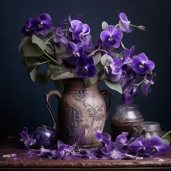 February Violets Bouquet Birth Flower 8"x8" Art Print