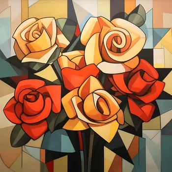 June Mid-Century  Modern Roses Birth Flower 8"x8" Art Print