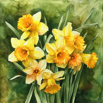 March Daffodil Bouquet Birth Flower 8"x8" Art Print