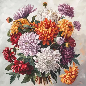 Vintage November Chrysanthemum Birth Flower 8"x8" Art Print