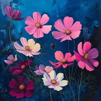 October Cosmos Flowers Birth Flower 8"x8" Art Print