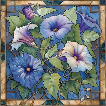 Art Nouveau September Morning Glory Birth Flower 8"x8" Art Print