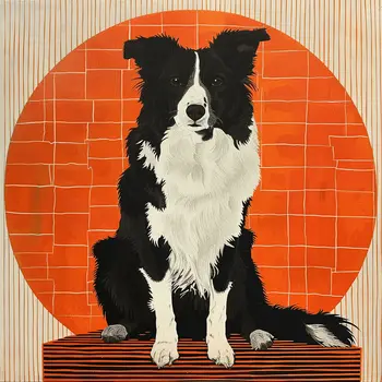 Art Deco Border Collie 8”x8” Art Print