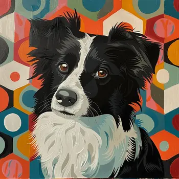 Mid-Century Modern Border Collie 8”x8” Art Print