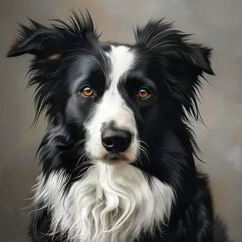 Modern Border Collie Portrait 8”x8” Art Print