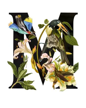 "M" Botanical Bird Alphabet 8"x10" Art Print