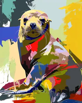 Balancing Sea Lion Collage 8"x10" Art Print