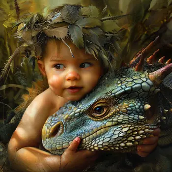 A Baby Prince With His Dragon 8”x8” Art Print