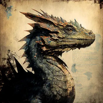 Vintage Dragon Portrait 8”x8” Art Print
