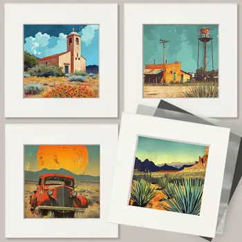 Vintage Southwest New Mexico Taos Binary 8"x8" Art Print