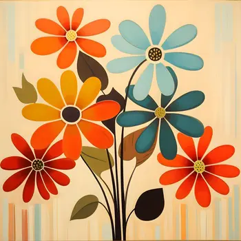 Mid-Century Modern Floral 8”x8” Art Print