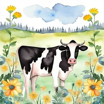 Folk Art Cow 8”x8” Art Print
