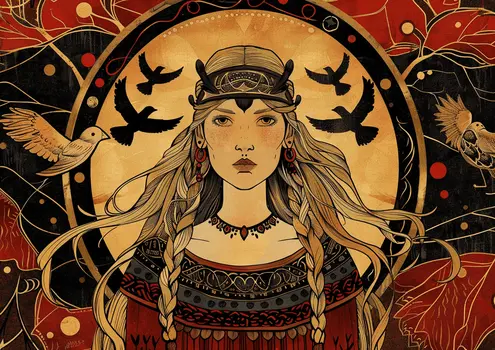 Freya the Norse God with Her Ravens 8”x8” Art Print