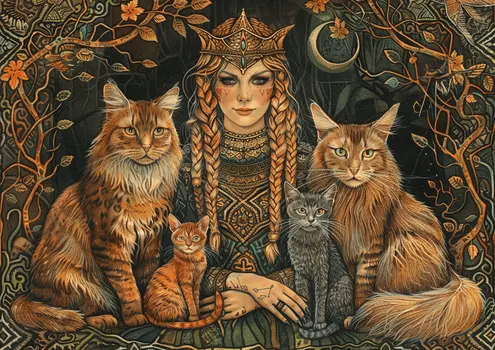 Freya the Norse Goddess with Her Cats 8”x10” Art Print