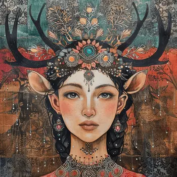 Freya the Norse Goddess  Introspection 8”x8” Art Print