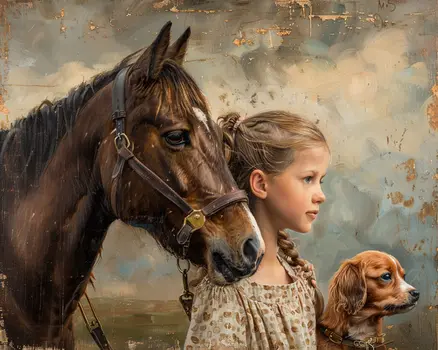 A Girl Her Dog and Her Horse 8”x10” Art Print