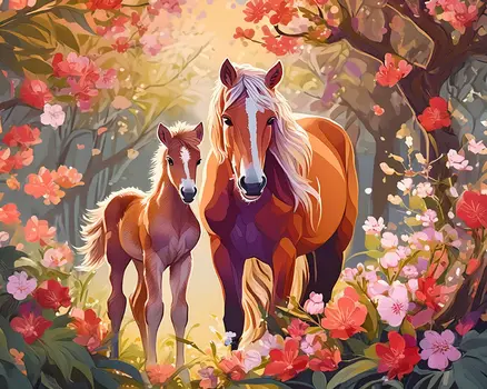 Impressionism Mare and Her Colt 8”x10” Art Print
