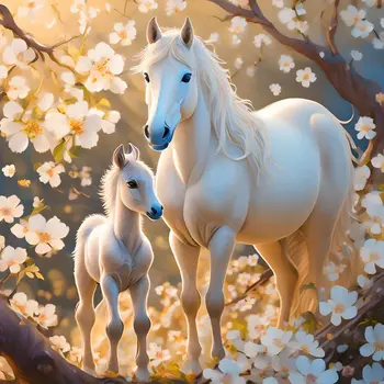 Springtime with a Mare and Her Colt 8”x8” Art Print