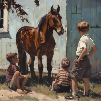Admiring Mom's New Horse 8”x8” Art Print