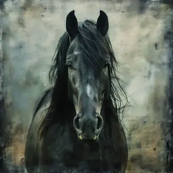 Black Beauty Horse Portrait 8”x8” Art Print