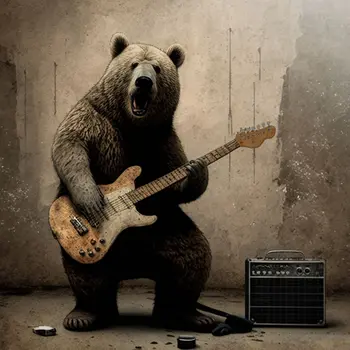 Grizzly Bear Playing Guitar 8”x8” Art Print