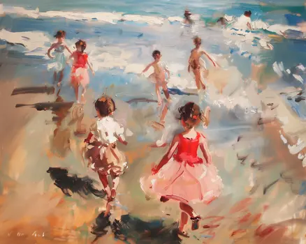 Children at the Seashore 8"x10" Art Print