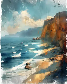 Blue Waves Against a Rugged Coast 8”x10” Art Print